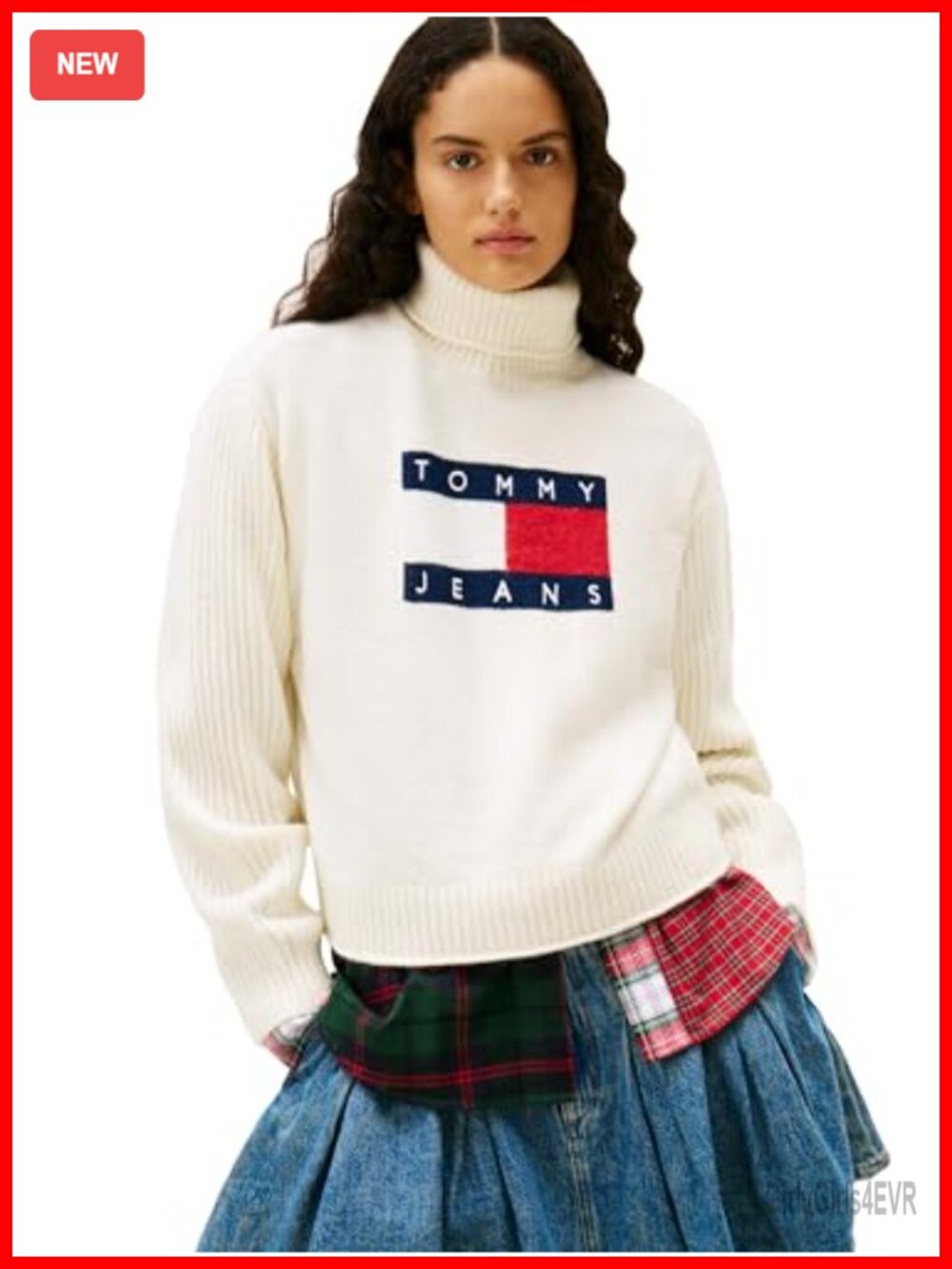 Wool Blend Turtleneck Pullover Sweater Embroidered Relaxed Fit